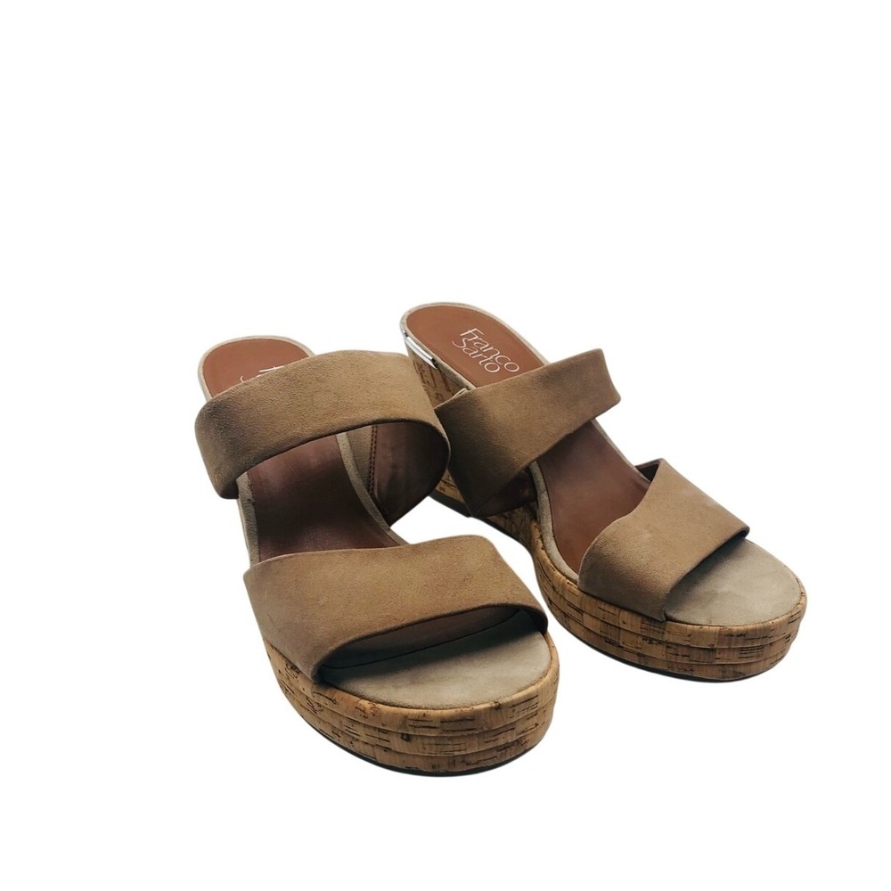 Franco Sarto Women's Fiore Tan Suede Wedges Slip On Comfort Leather leather 10M